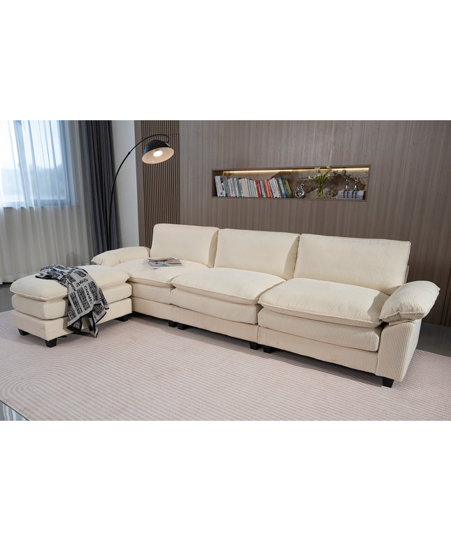 Airluxe CARRINGTON Corduroy Fabric 3 Seater Couch Sofa with Ottoman
